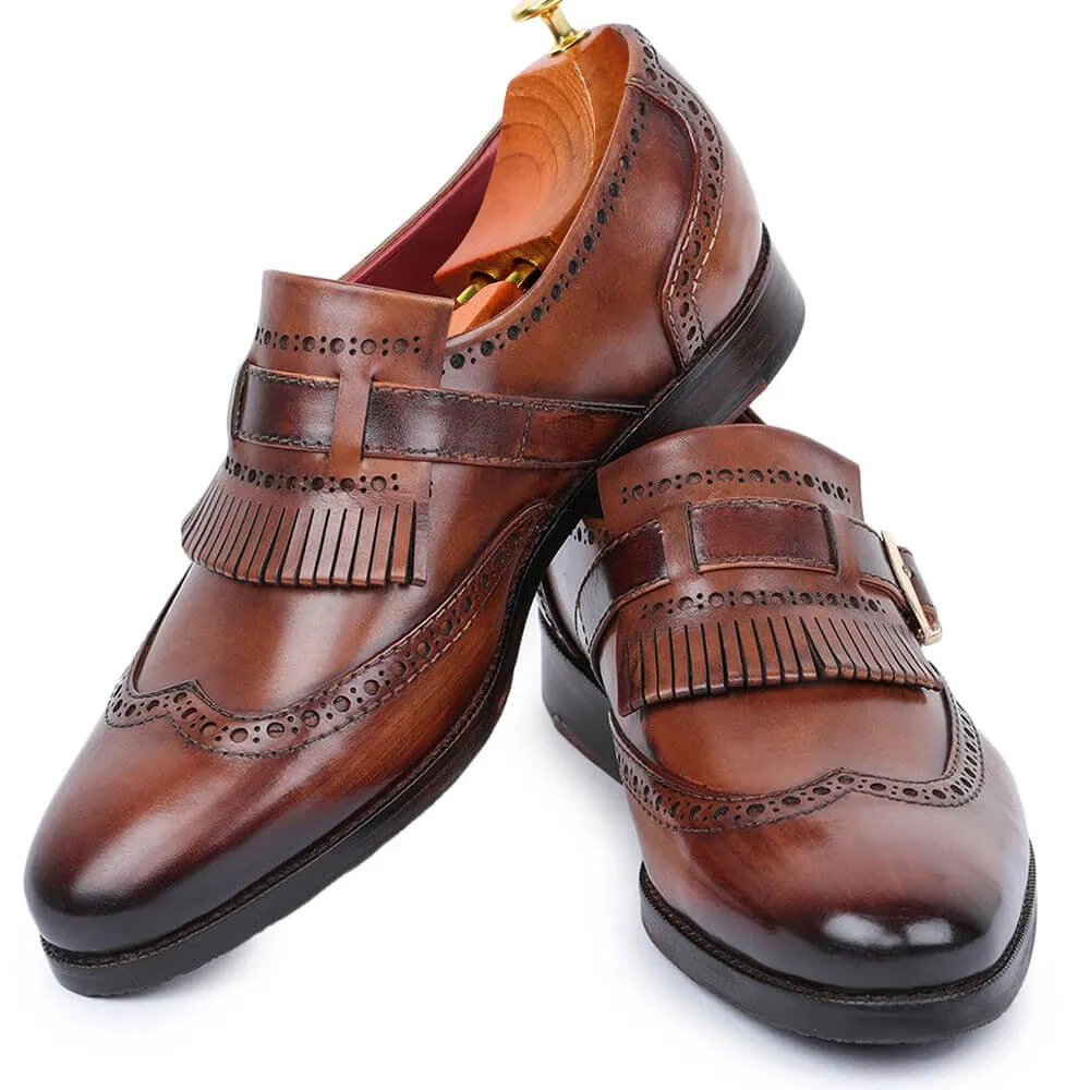 7 CM / 2.76 Inches CMR CHAMARIPA Dress Elevator Shoes For Men - Wingtip Brogue Kiltie Monk Strap - Brown