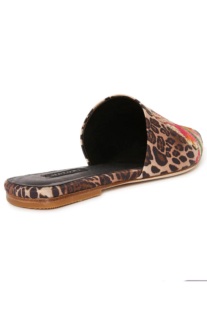 Arri Luxe Leopard Satin Embroidered Slide