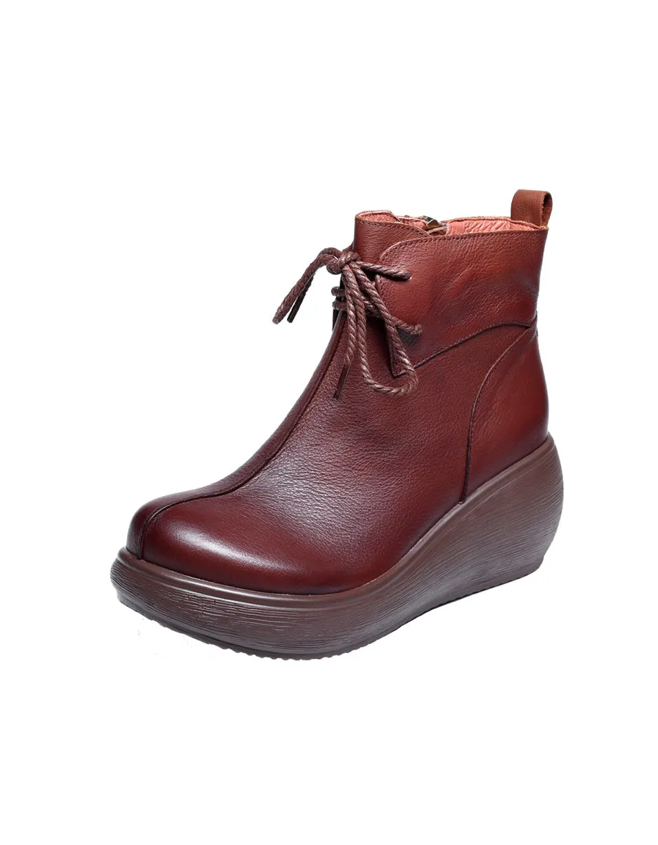 Autumn Winter Retro Leather Comfortable Wedge Boots