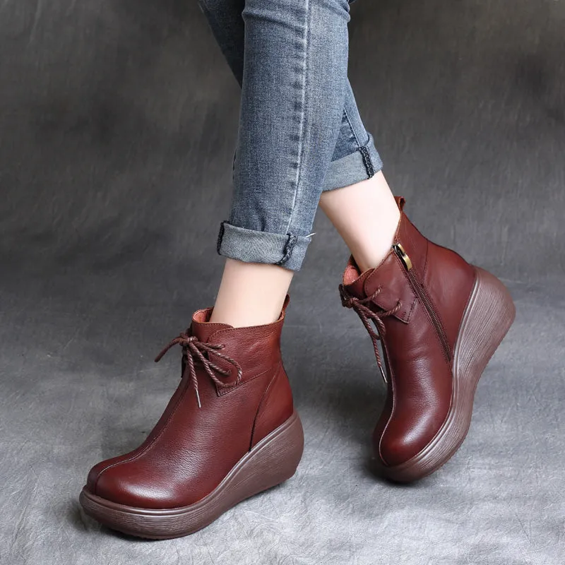 Autumn Winter Retro Leather Comfortable Wedge Boots