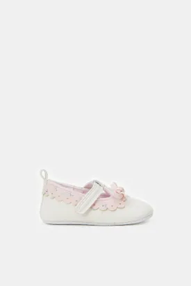 Baby White Bow Pram Shoes