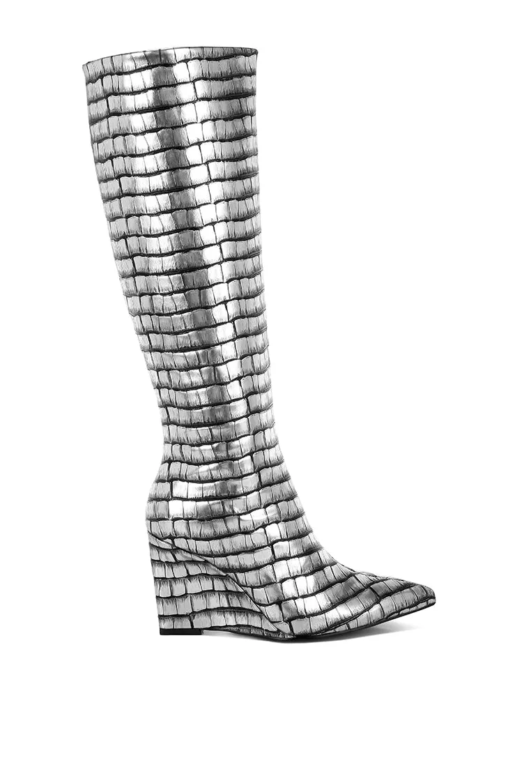 Bass Head Croco Metallic Long Boots