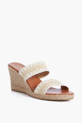 Beige and White Nolita Raffia Wedges