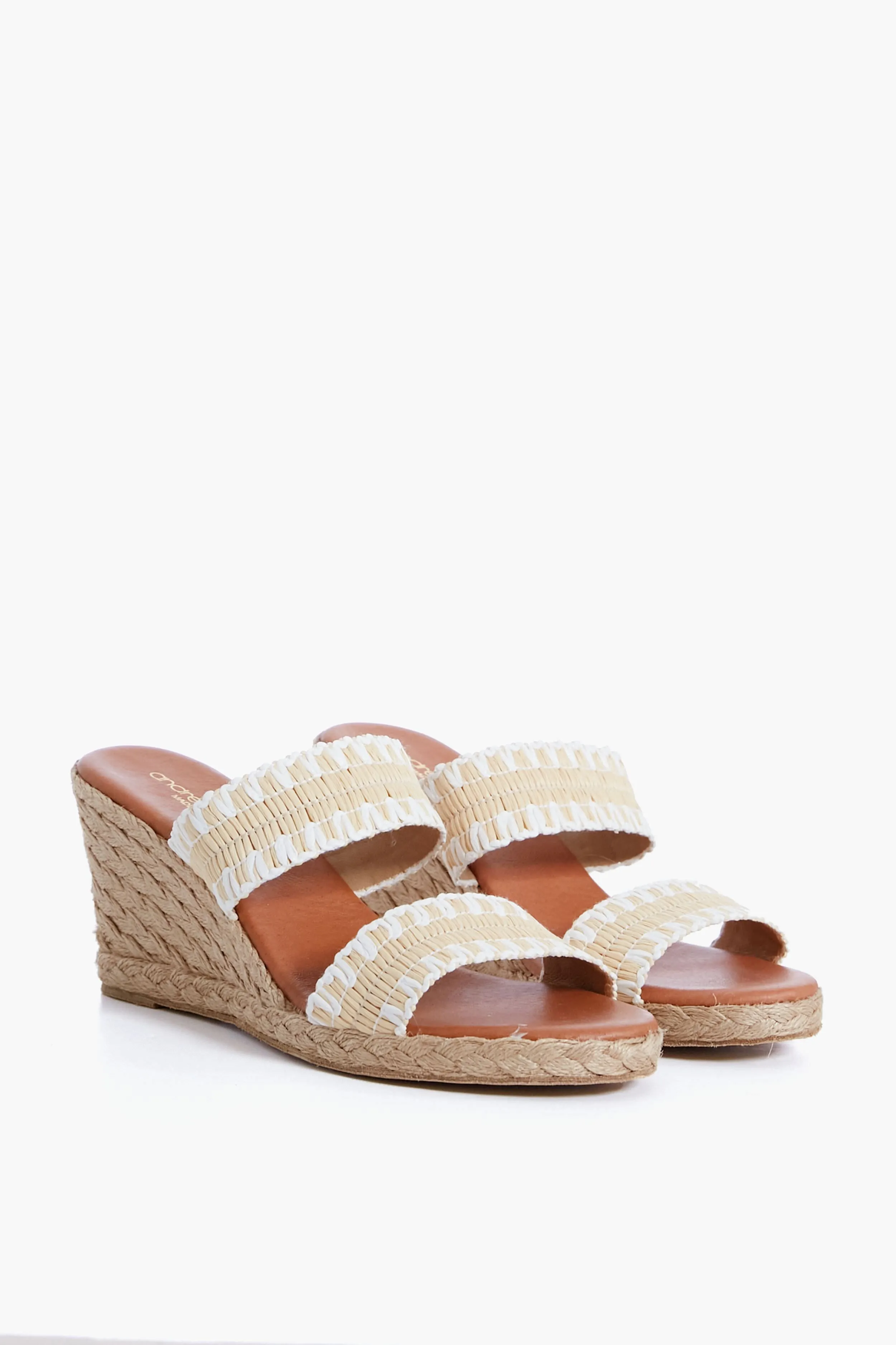 Beige and White Nolita Raffia Wedges