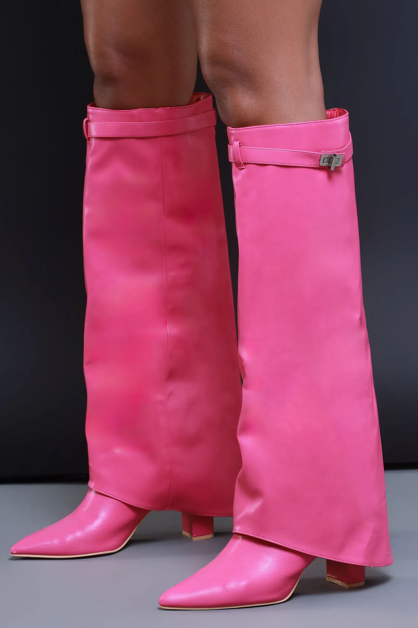 Bet On It Faux Leather Foldover Boots - Fuchsia