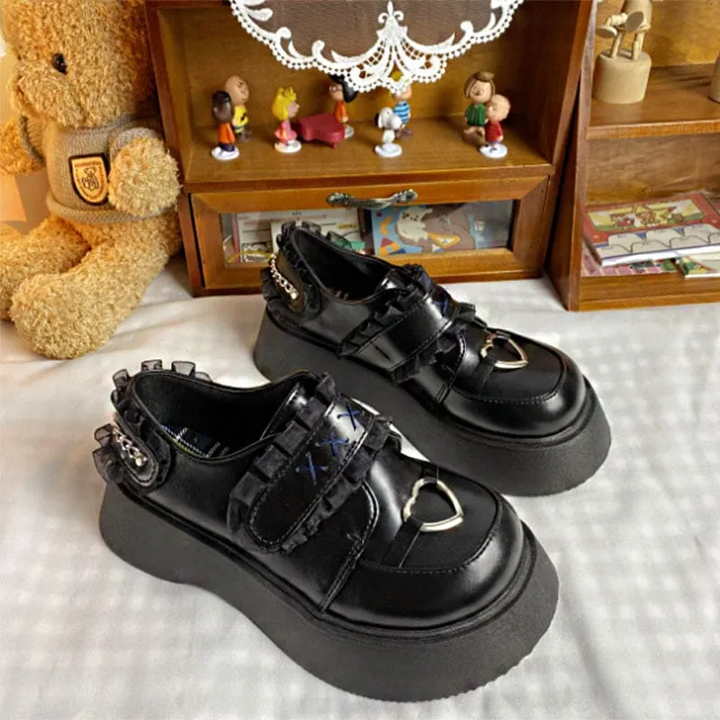 Black Platform Lace Lolita Mary Janes Shoes