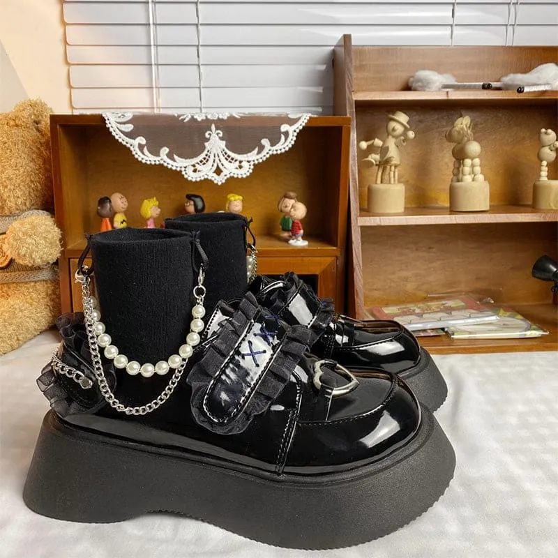 Black Platform Lace Lolita Mary Janes Shoes