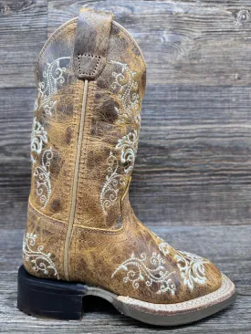 BSC1958 Girl's Floral Embroidered Square Toe Western Boot by Old West