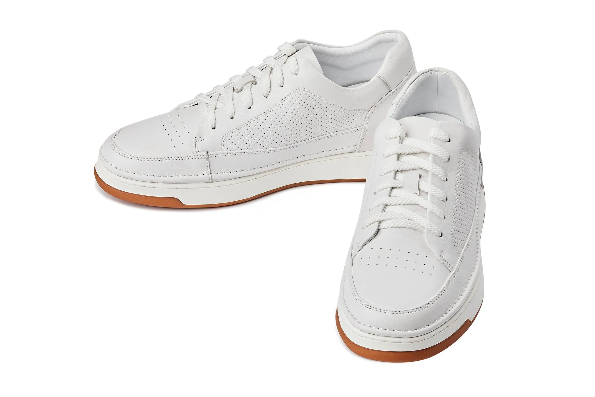 CALTO - Y7932 - 2.6 Inches Taller (White/Off-White & Gum Sole) - Elevated Micro-Perforated Leather Sneakers