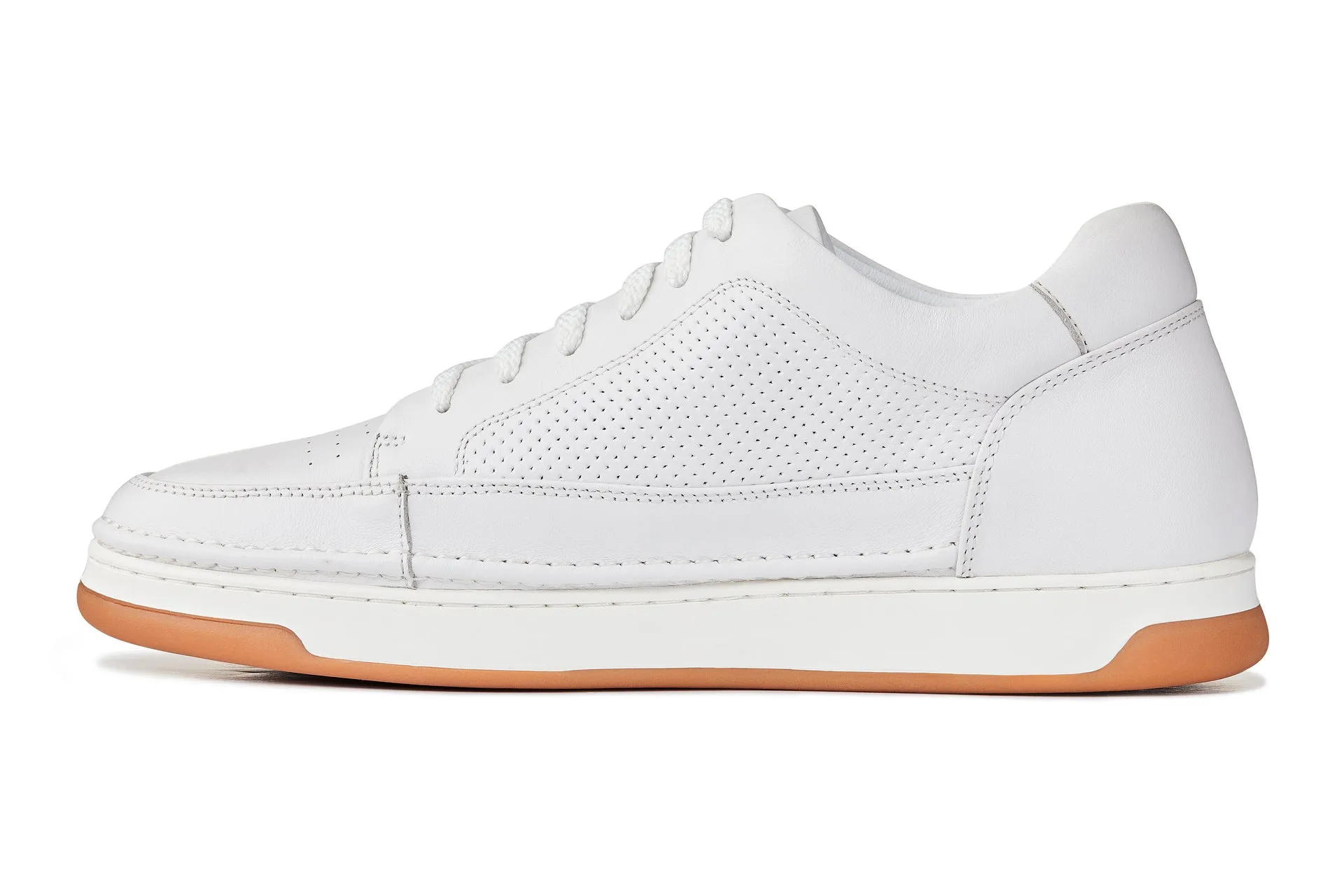 CALTO - Y7932 - 2.6 Inches Taller (White/Off-White & Gum Sole) - Elevated Micro-Perforated Leather Sneakers