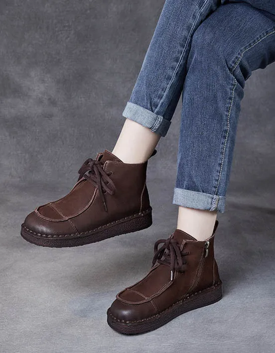 Comfortable Suede Round Toe Handmade Retro Boots