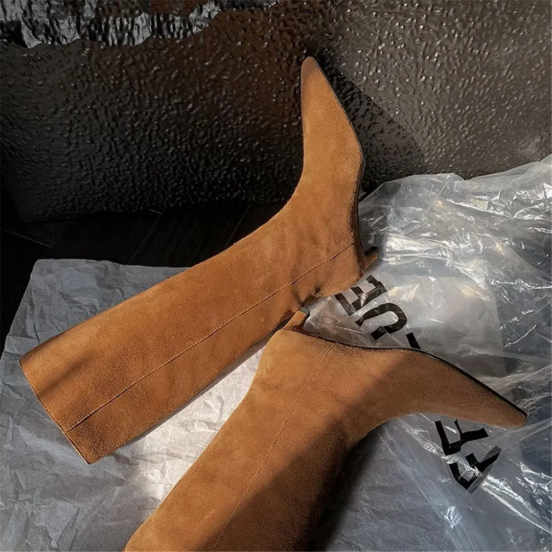 CrocVelvet Suede Pointed Toe Boots