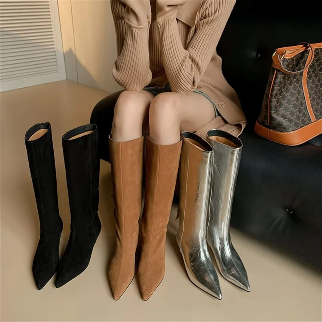 CrocVelvet Suede Pointed Toe Boots