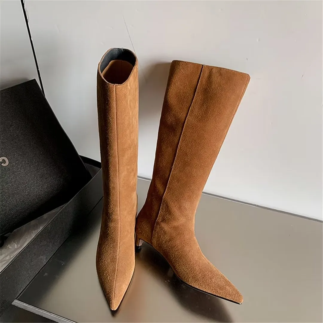 CrocVelvet Suede Pointed Toe Boots