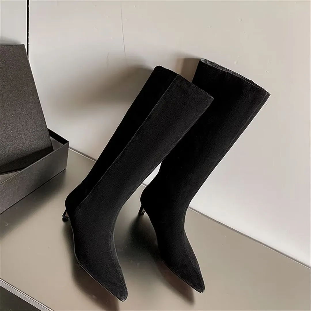 CrocVelvet Suede Pointed Toe Boots