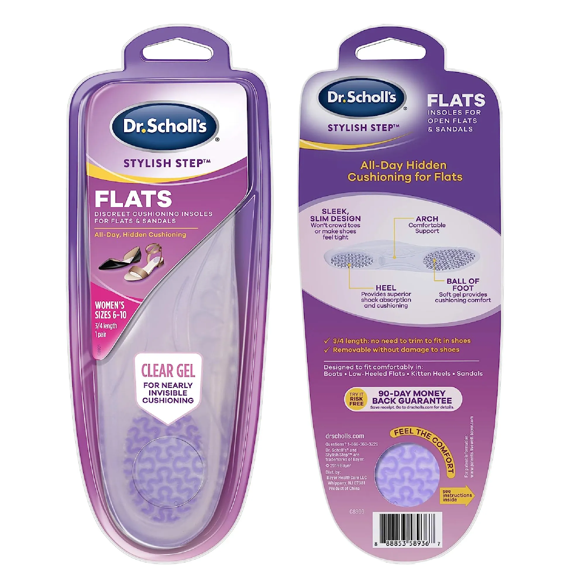 Dr. Scholl's Cushioning Insoles for Flats and Sandals, All-Day Comfort in Flats, Boots, (for Women's 6-10), 1 Pair, Packaging May Vary