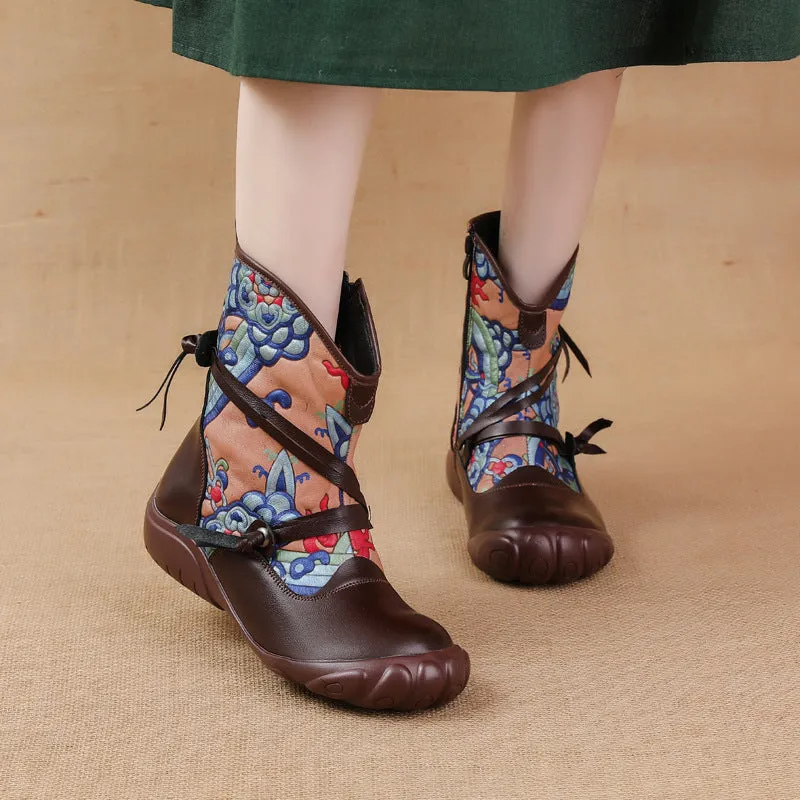 Ethnic Style Printed Vintage Leather Comfortable Women's Boots