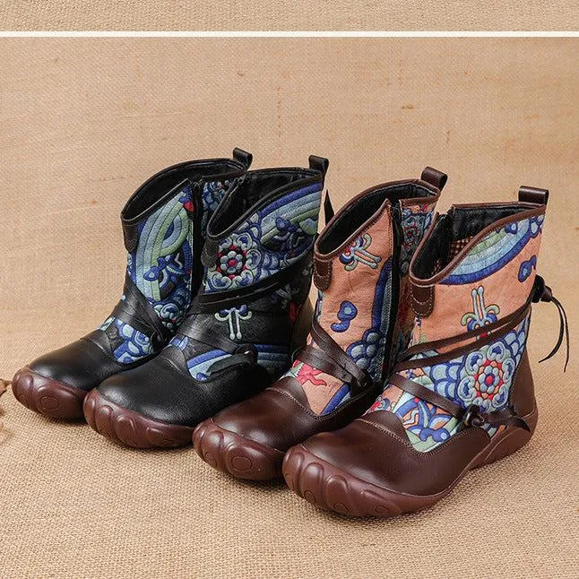 Ethnic Style Printed Vintage Leather Comfortable Women's Boots