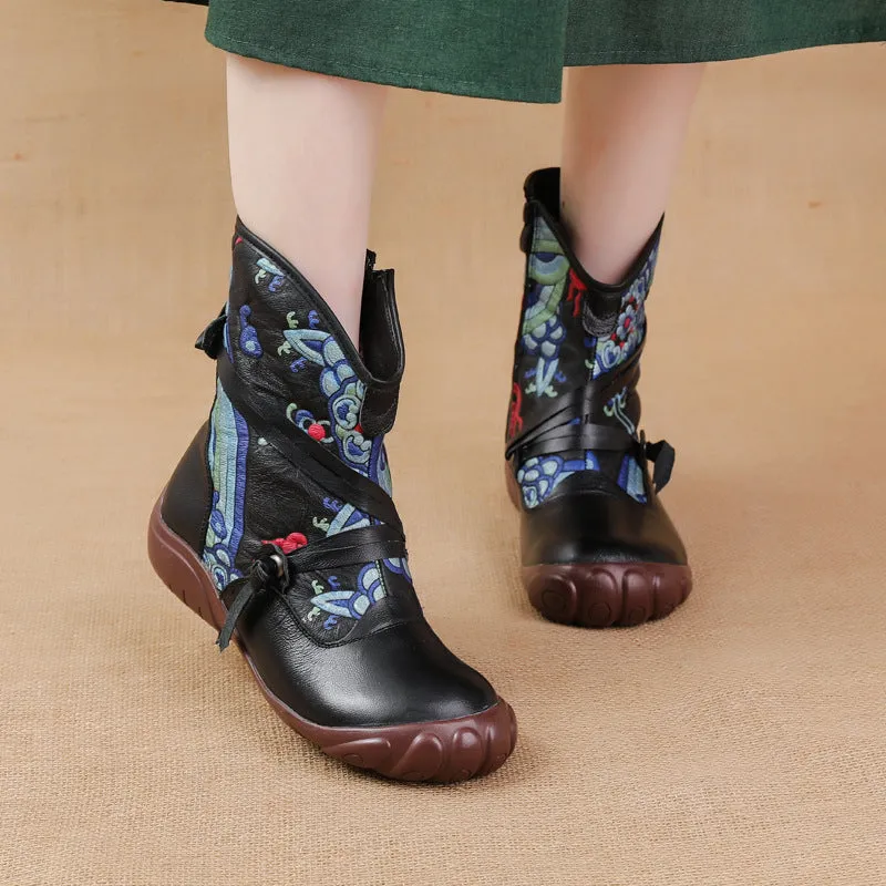 Ethnic Style Printed Vintage Leather Comfortable Women's Boots