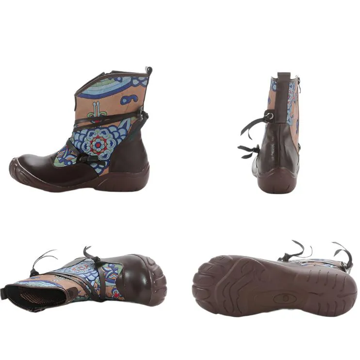 Ethnic Style Printed Vintage Leather Comfortable Women's Boots