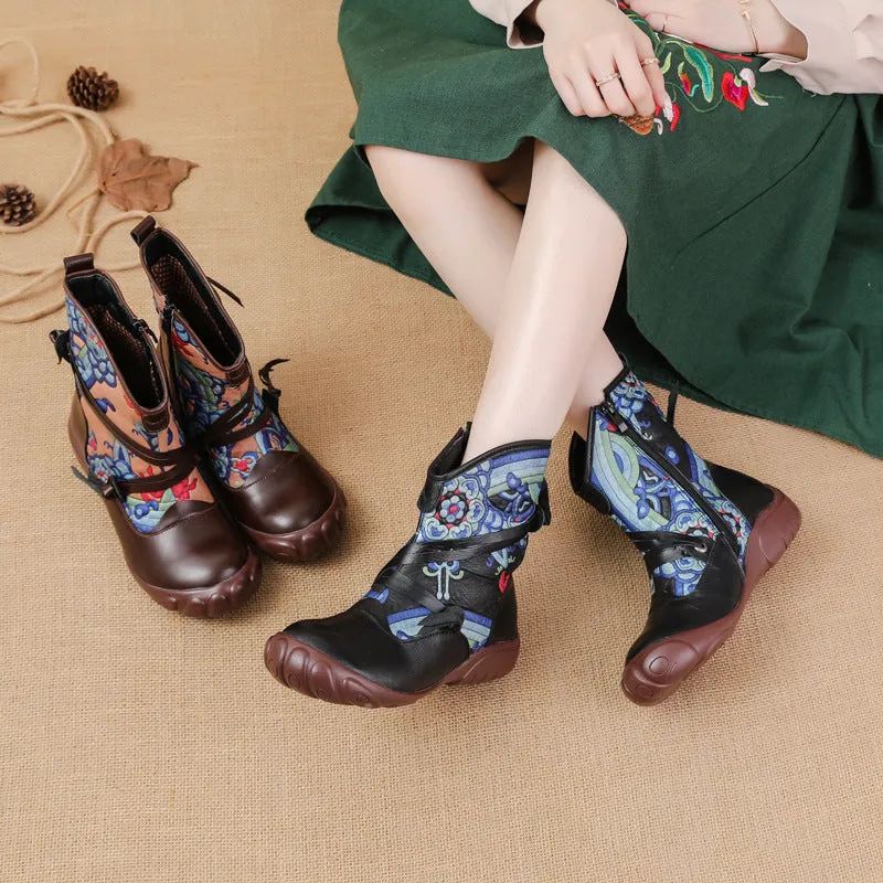 Ethnic Style Printed Vintage Leather Comfortable Women's Boots