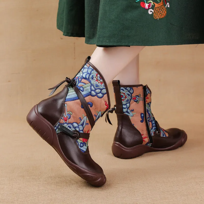 Ethnic Style Printed Vintage Leather Comfortable Women's Boots