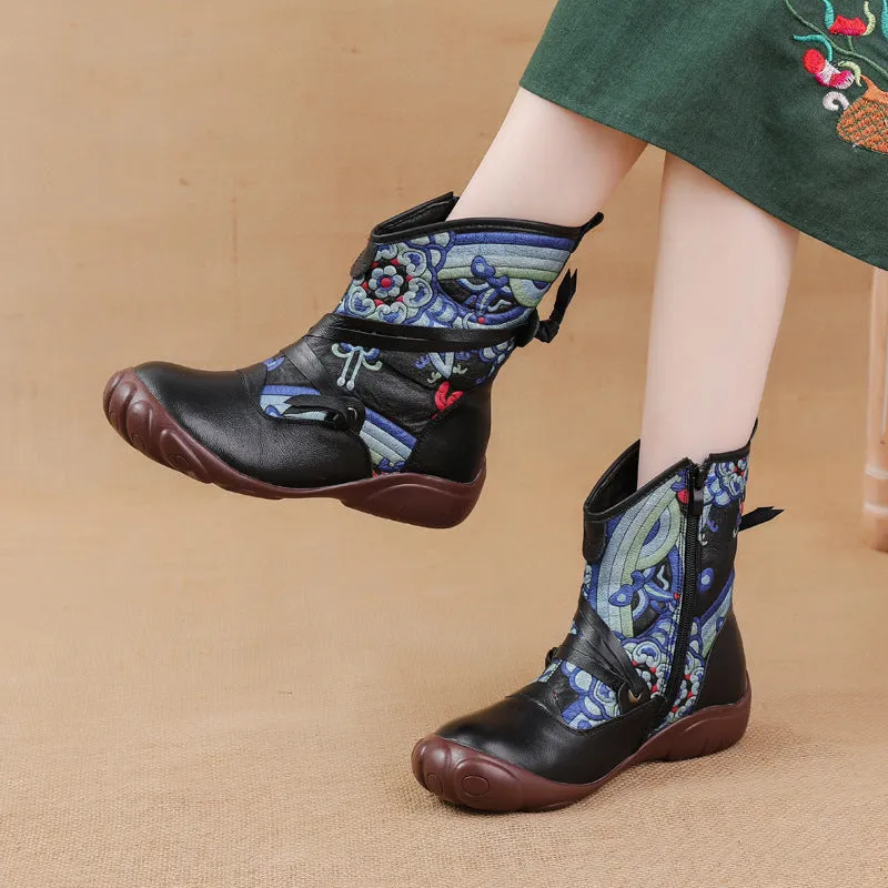 Ethnic Style Printed Vintage Leather Comfortable Women's Boots