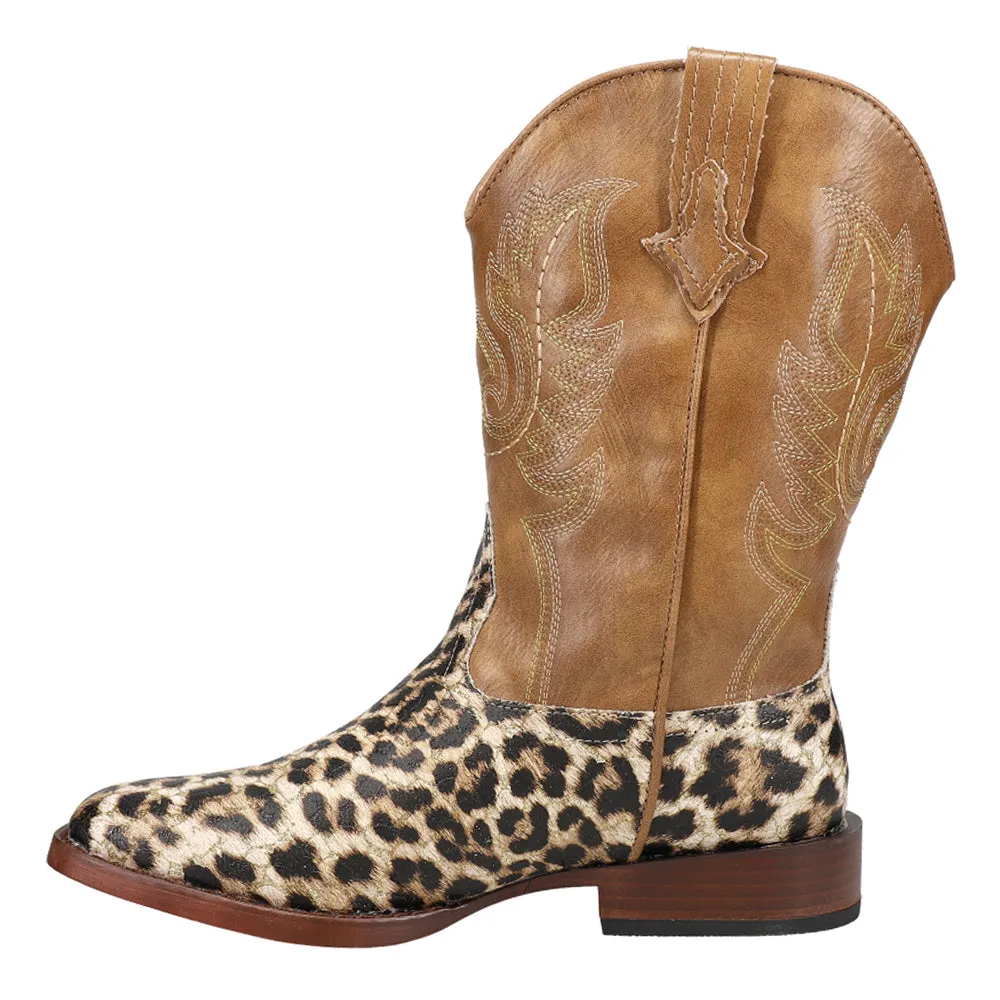 Glitter Leopard Square Toe Cowboy Boots (Big Kid)