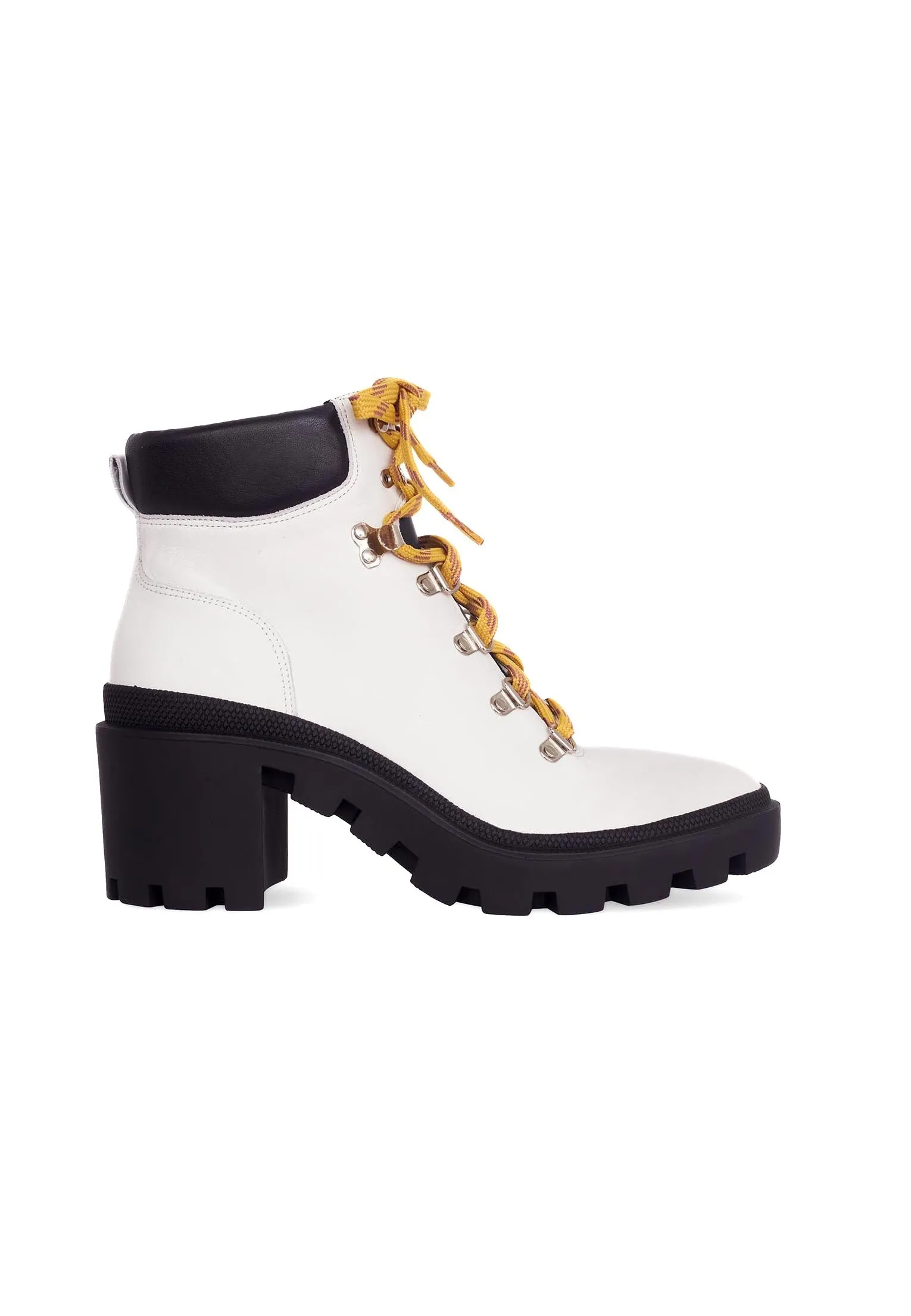 Ladies White Combat Style Boot with 9cm Block Heel