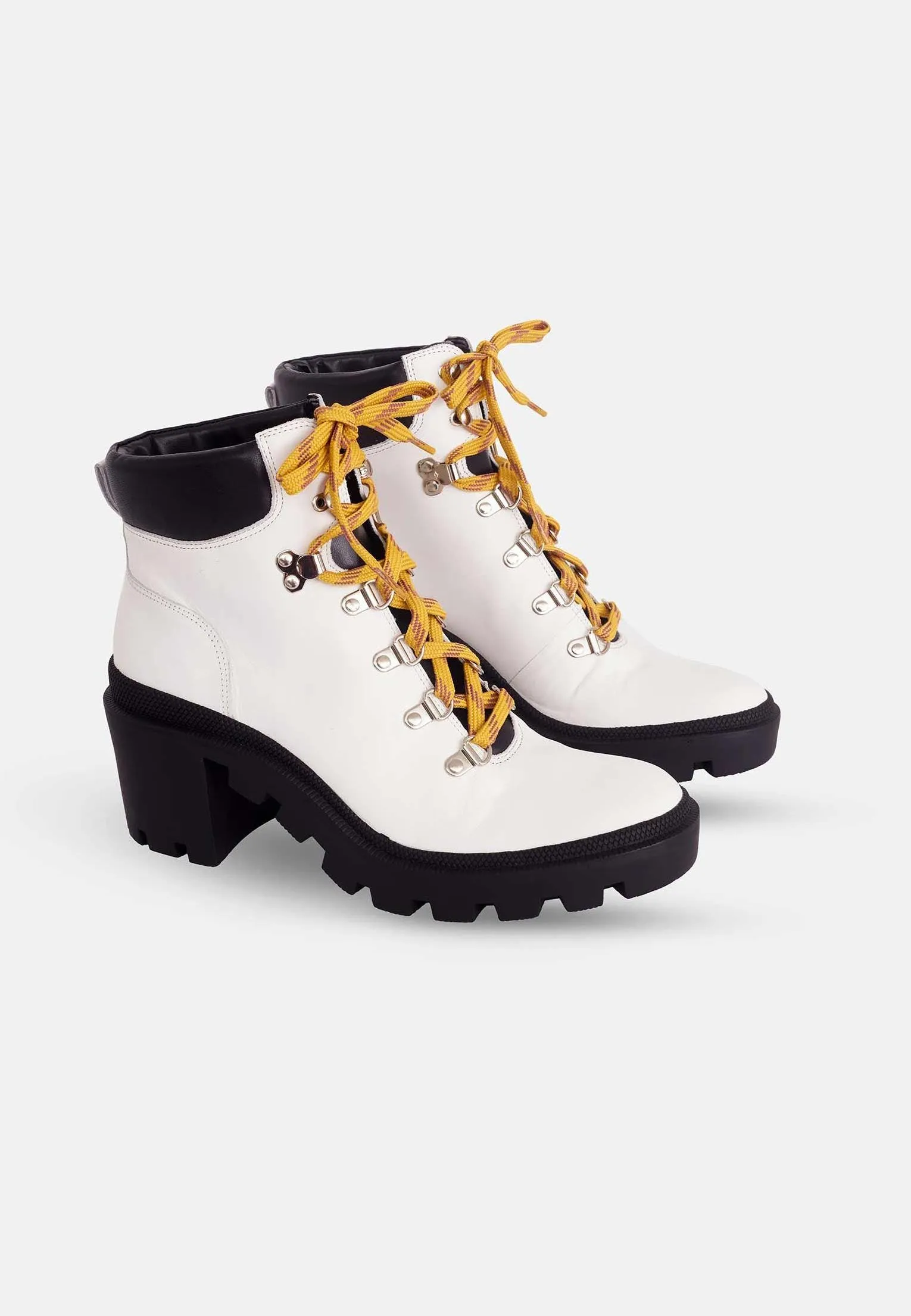 Ladies White Combat Style Boot with 9cm Block Heel