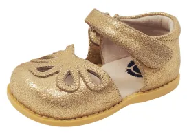 Livie & Luca Girl's Leather Mary Jane with Light Gold Trim, Gold Shimmer