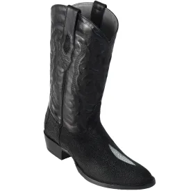 Los Altos Single Stone Stingray R-Toe Black Cowboy Boots