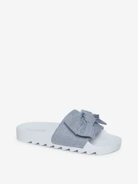 LUNA BLU Navy Striped Bow Design Slides