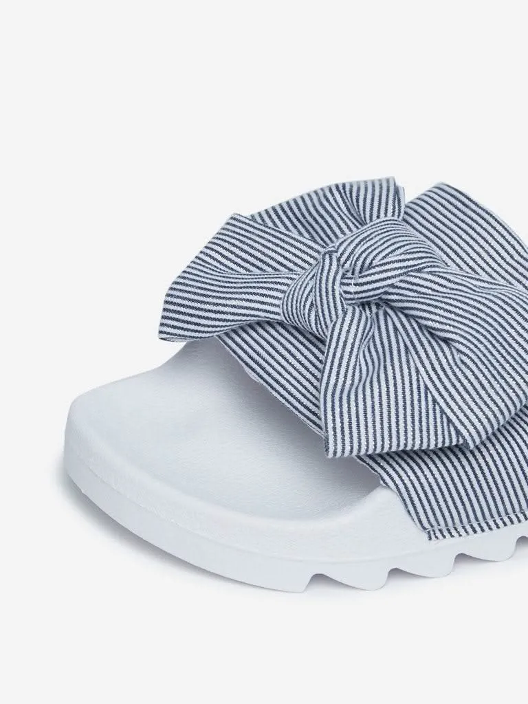 LUNA BLU Navy Striped Bow Design Slides