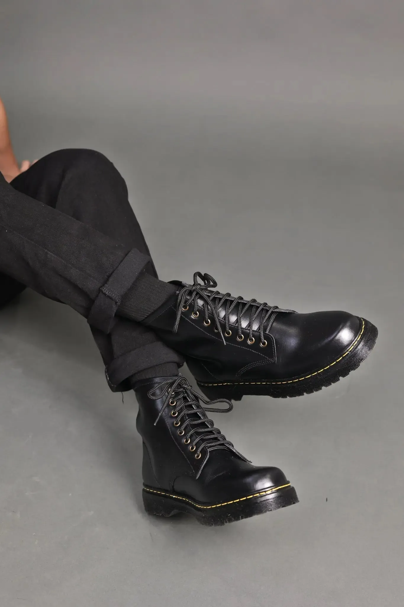 MARCELINO High Cut Leather Riding Boots - Black