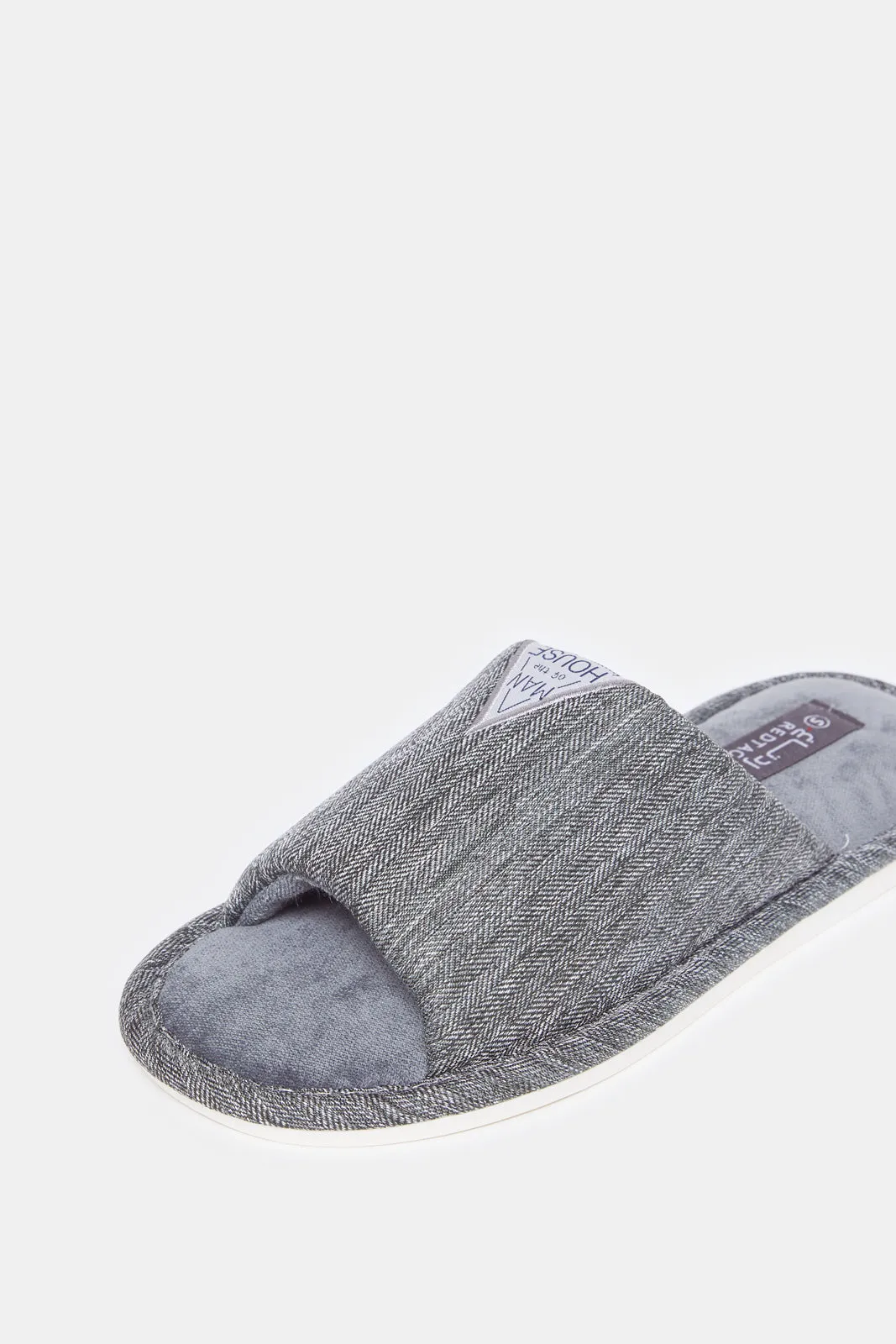 Men Grey Fabric Block Slipper