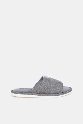 Men Grey Fabric Block Slipper