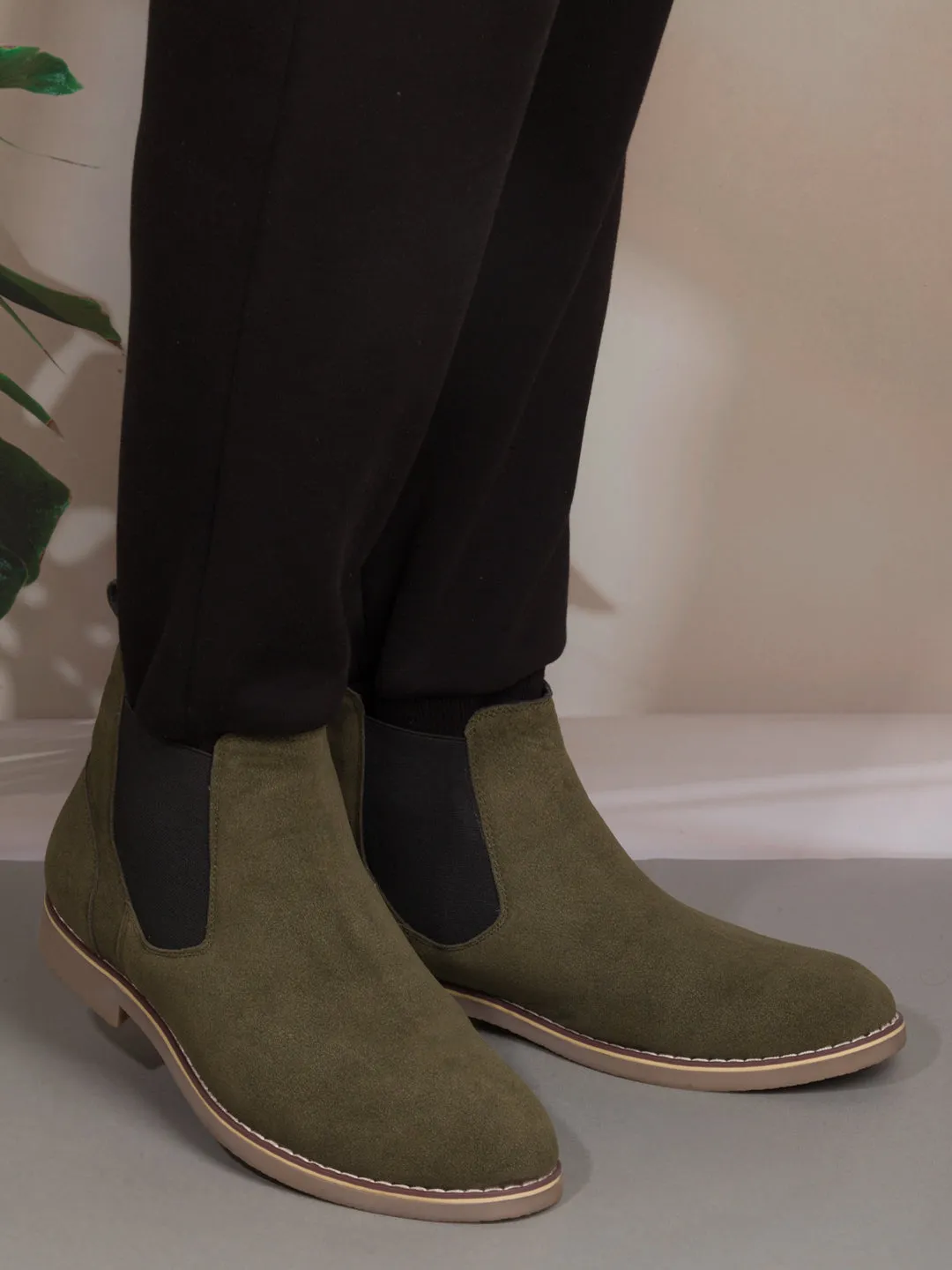 Men's Olive Suede Smart Casual Chelsea Boots (IX3037)