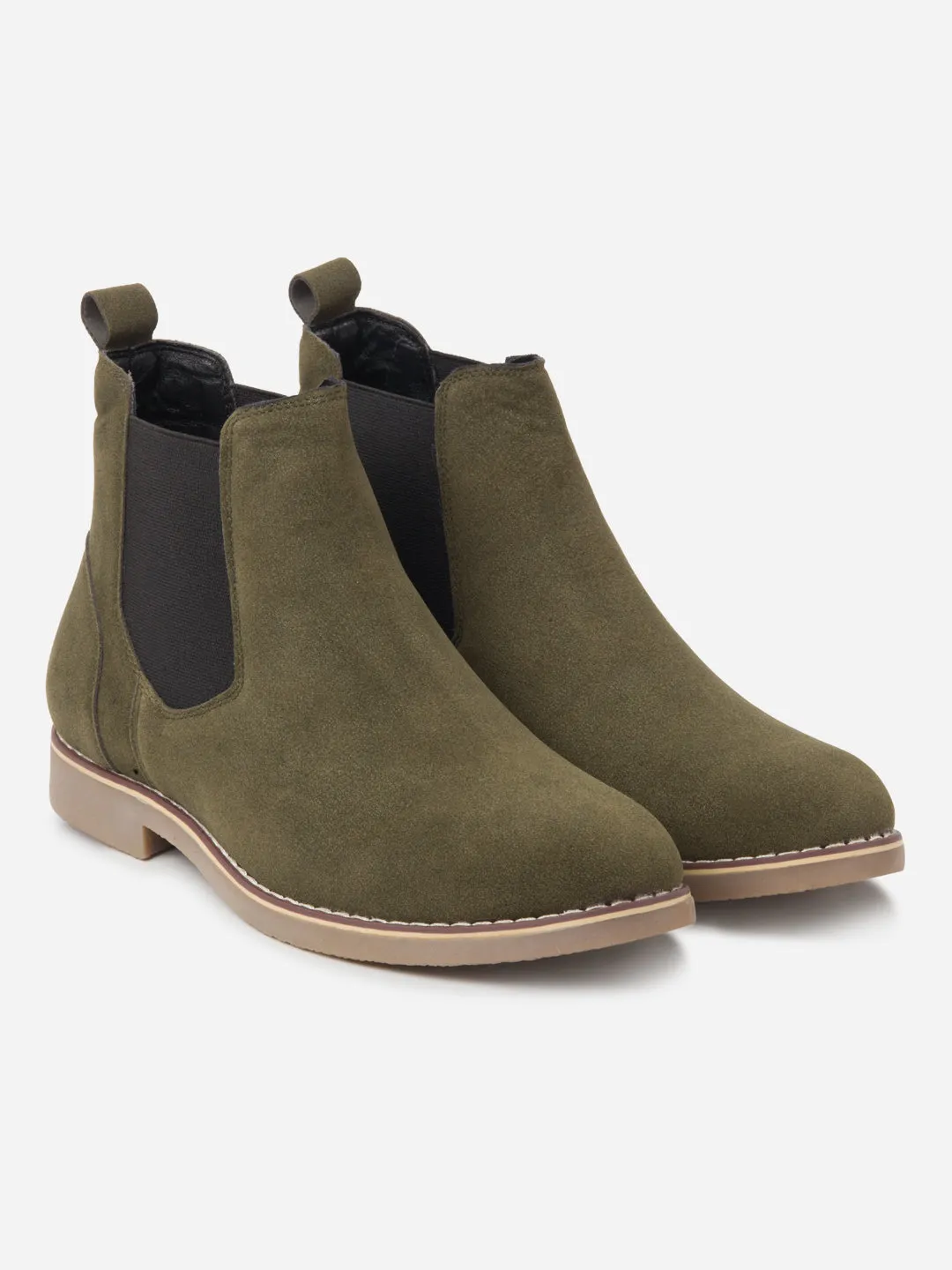 Men's Olive Suede Smart Casual Chelsea Boots (IX3037)