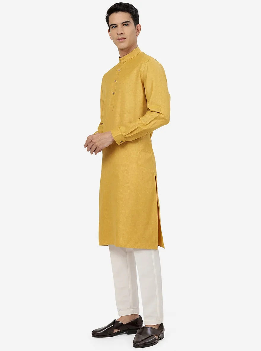 Oche Yellow Solid Regular Fit Modi Kurta | JadeBlue