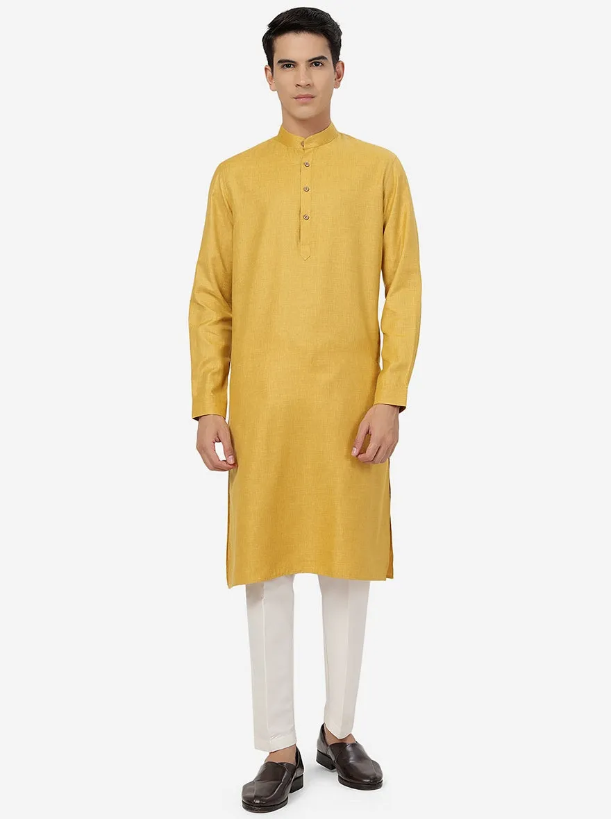 Oche Yellow Solid Regular Fit Modi Kurta | JadeBlue