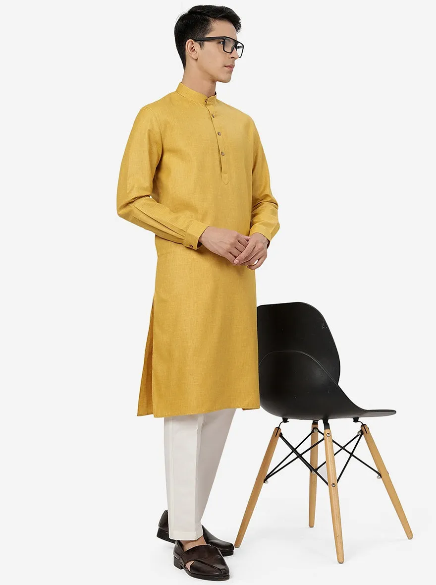 Oche Yellow Solid Regular Fit Modi Kurta | JadeBlue