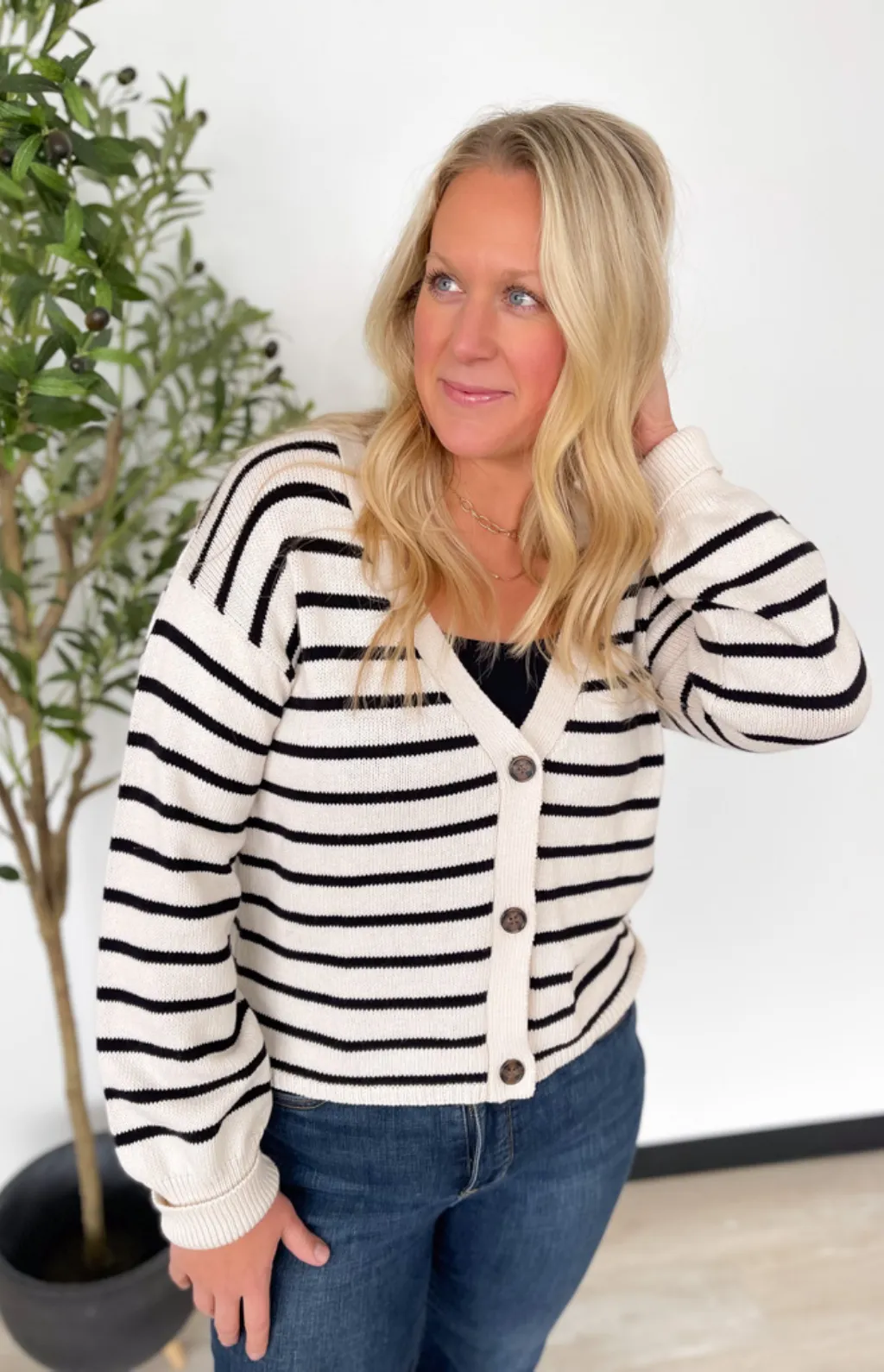 Regina Striped Knitted Button Cardigan