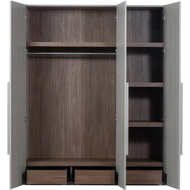 Rens Pebble Grey Long Handle 3 Door Wardrobe