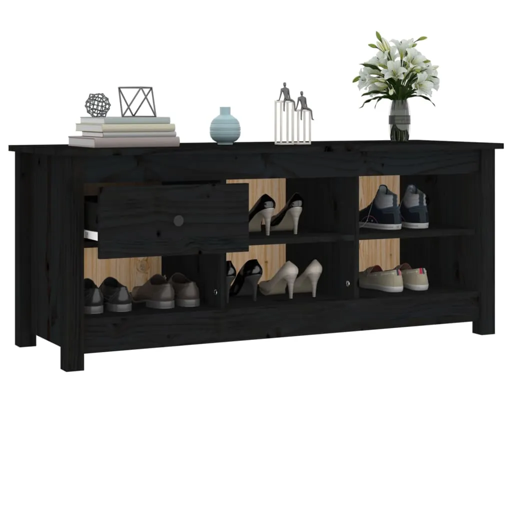 Shoe Cabinet Black 110x38x45.5 cm Solid Wood Pine