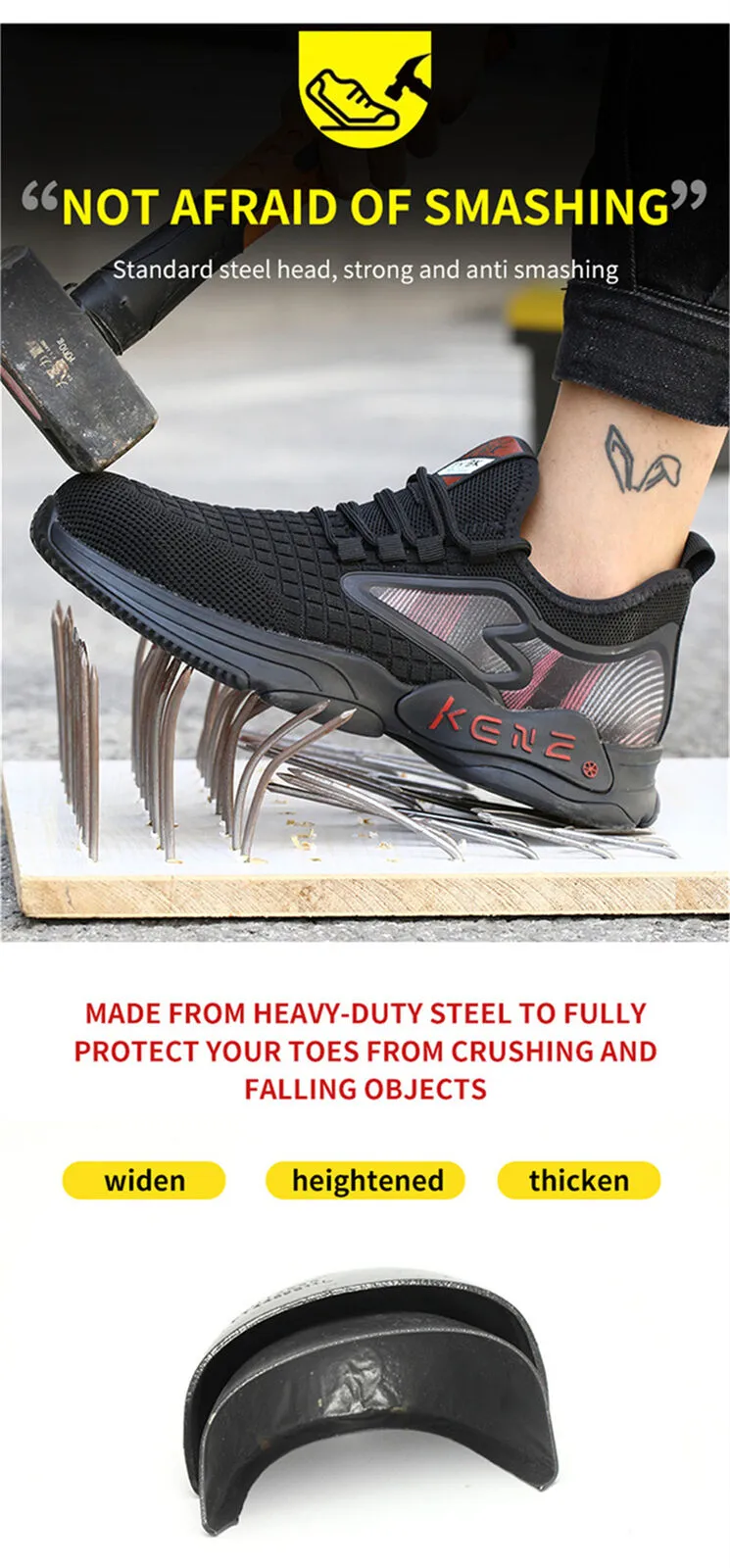 Steel Toe Sneakers for Men Women Lightweight Slip Safety Construction Work Shoes