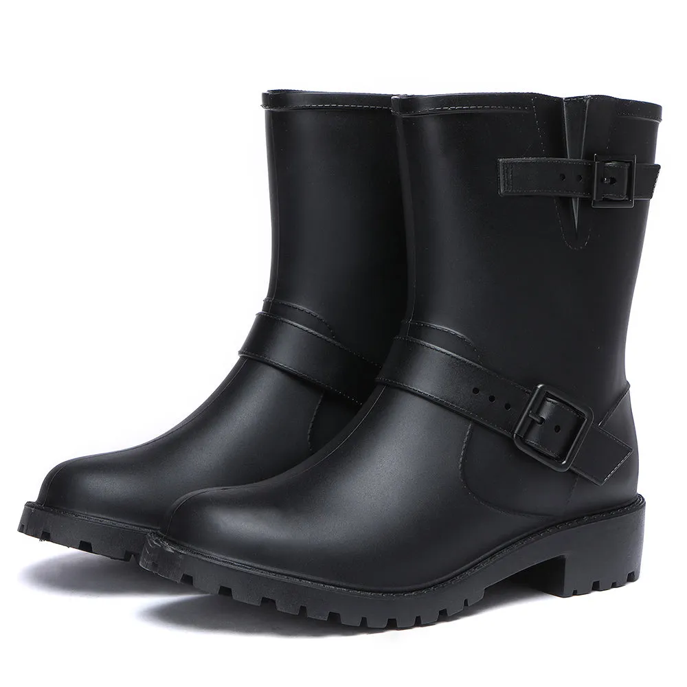 TARRAMARRA Black Rainboots, Gumboots Women Mid Calf With Wool Insole #TA4049