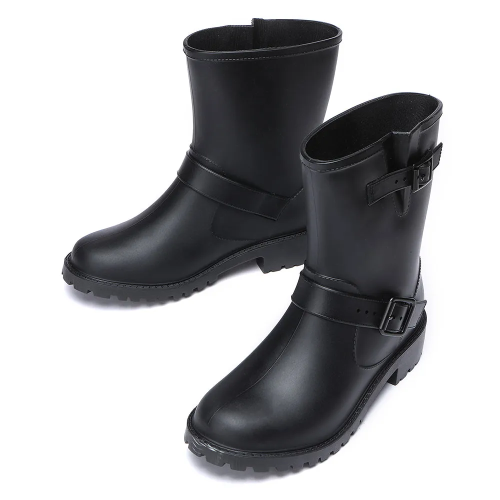 TARRAMARRA Black Rainboots, Gumboots Women Mid Calf With Wool Insole #TA4049