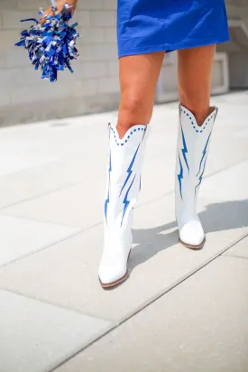 The Lex Cowboy Boot White with Royal Blue