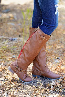 To Die For Tan Boots - Red Zipper